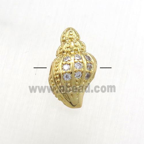 copper shell beads paved zircon, gold plated