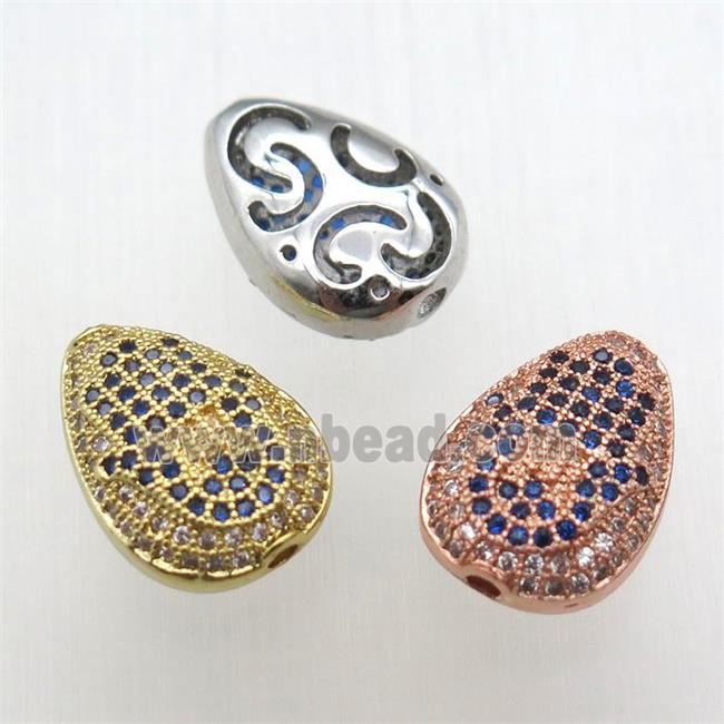 copper teardrop beads paved zircon, mixed color
