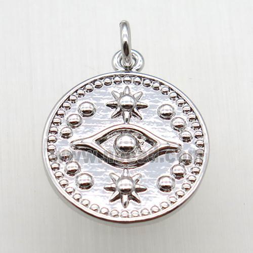 copper circle pendant, platinum plated