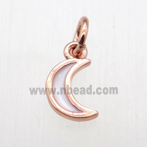 copper moon pendant, enameling, rose gold