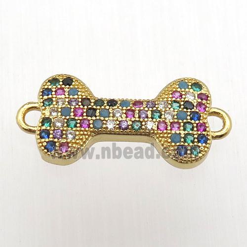 copper dogbone connector pave zircon, gold plated