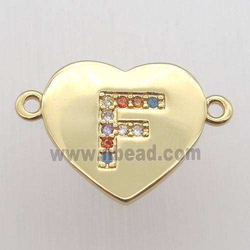 copper letter connector, heart, gold plated