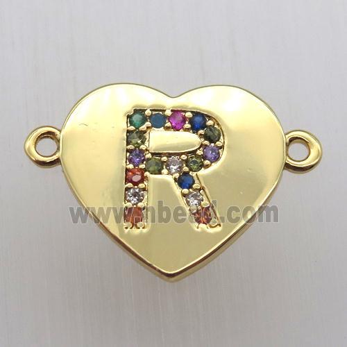 copper letter connector, heart, gold plated