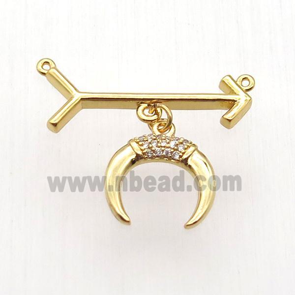copper arrow pendant, crescent, gold plated