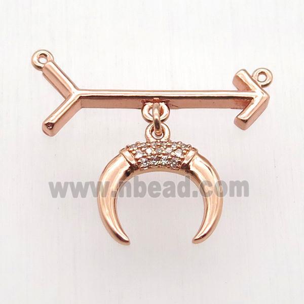 copper arrow pendant, crescent, rose gold