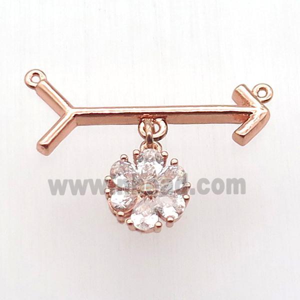 copper arrow pendant, crescent, rose gold