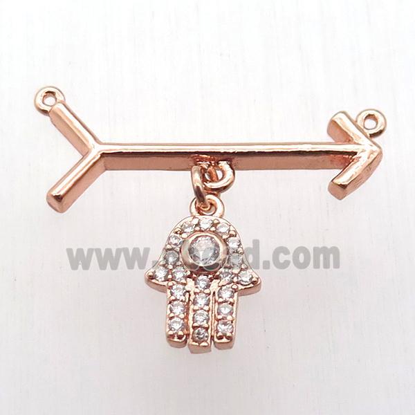 copper arrow pendant, hamsahand, rose gold