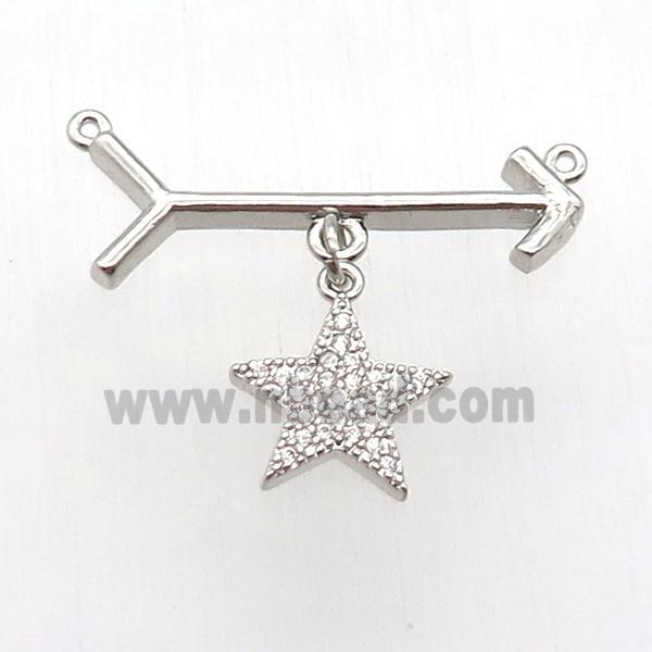 copper arrow pendant, star, platinum plated