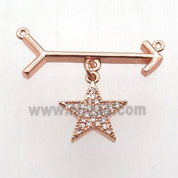 copper arrow pendant, star, rose gold