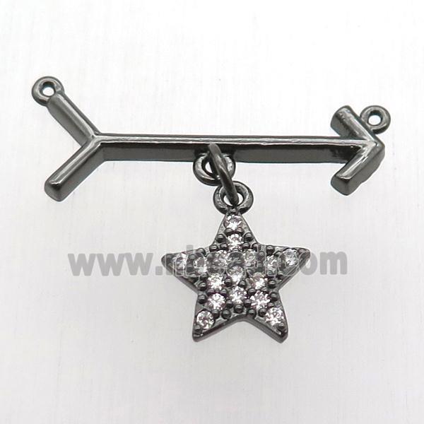 copper arrow pendant, star, black plated