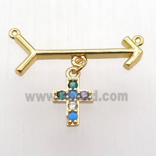 copper arrow pendant, cross, gold plated