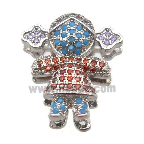 copper girl beads paved zircon, platinum plated
