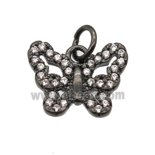 copper butterfly pendant paved zircon, black plated