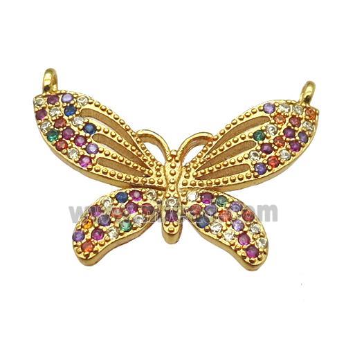 copper butterfly pendant paved zircon with 2loops, gold plated