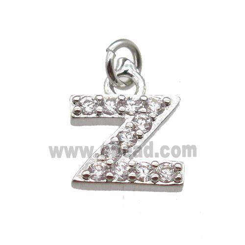 copper Alphabet-Z pendant paved zircon, platinum plated