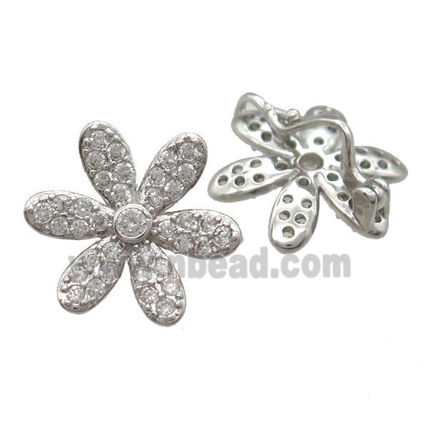 copper flower beads paved zircon, platinum plated