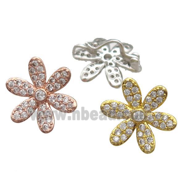 copper flower beads paved zircon, mixed color