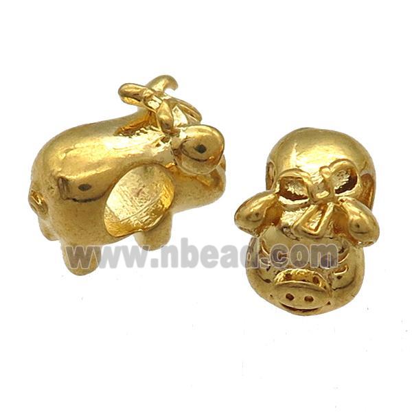 copper pig beads, large hole, gold plated