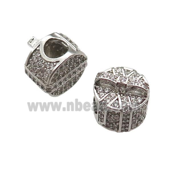 European Style copper beads paved zircon, platinum plated