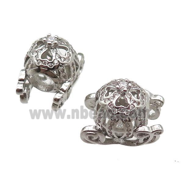 European Style copper beads paved zircon, platinum plated