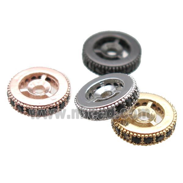 copper spacer beads paved black zircon, heishi, mixed color