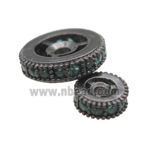 copper spacer beads paved green zircon, heishi, black plated