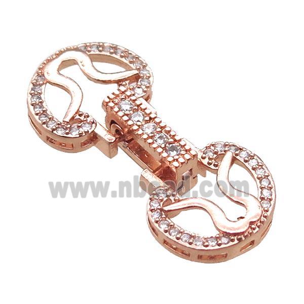 copper connector clasp paved zircon, circle, rose gold