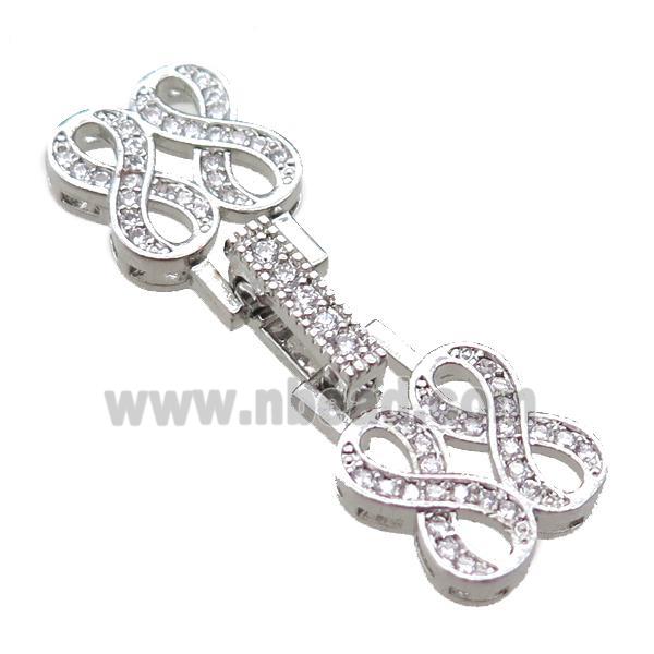 copper connector clasp paved zircon, infinity, platinum plated
