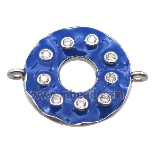 blue enameling copper donut connector paved zircon, platinum plated