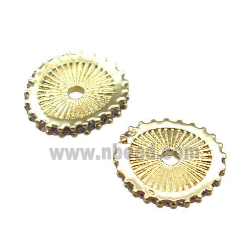 copper beads spacer paved zircon, circle, gold plated