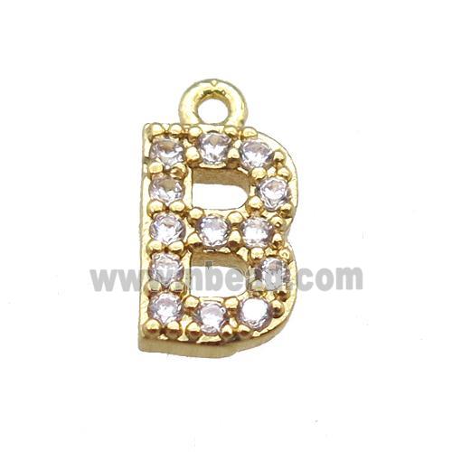 copper letter-B pendant paved zircon, gold plated