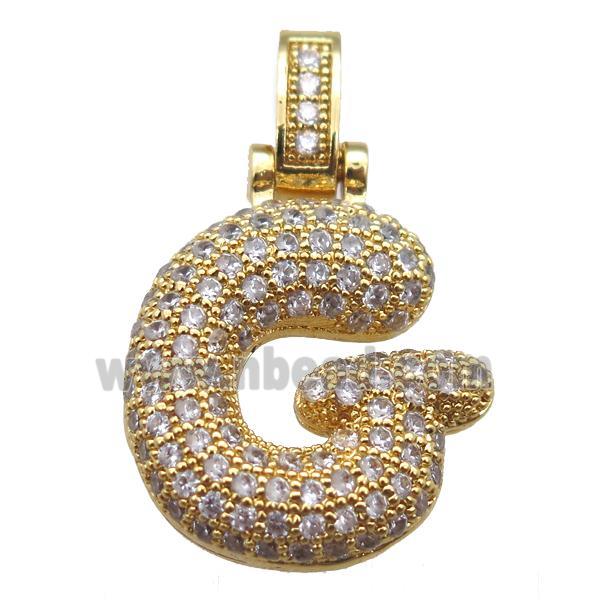 copper letter-G pendant paved zircon, gold plated