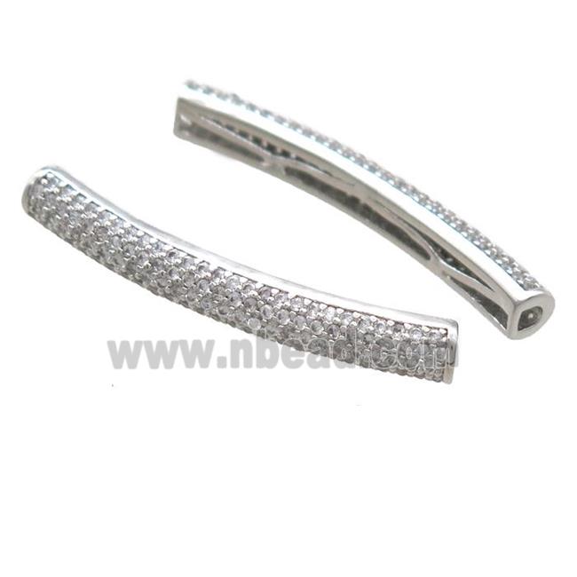 copper tube beads paved zircon, platinum plated