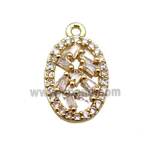 copper oval pendant paved zircon, gold plated