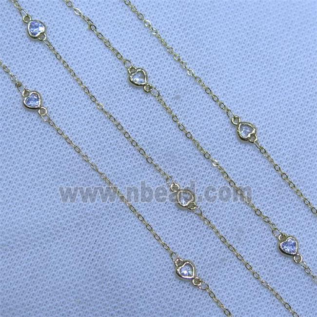 copper chain with zircon, heart, gold plated