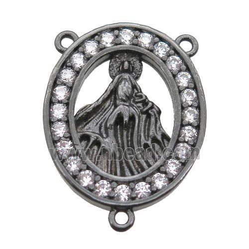 copper oval hanger bail pave zircon with shell virgin mary, black plated