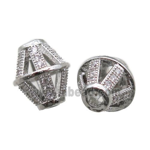 copper bicone beads paved zircon, platinum plated