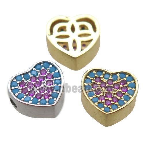 copper heart beads paved zircon, mixed