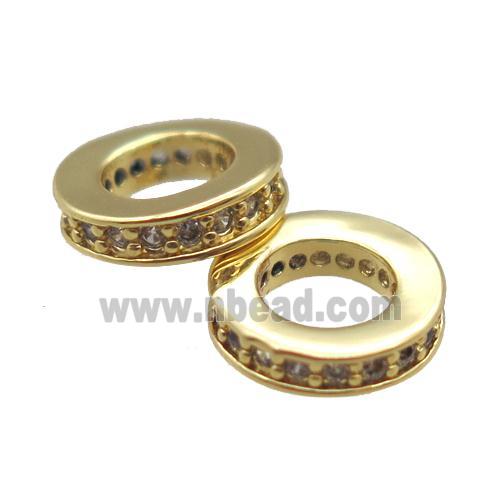copper wheel beads paved zircon, gold plated