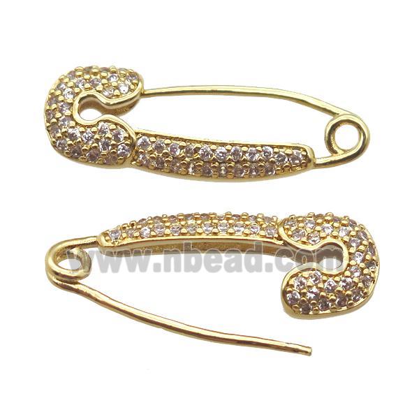 copper brooch pave zircon, gold plated