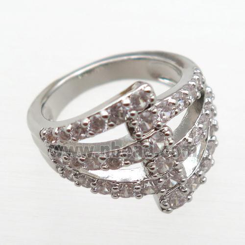 copper Rings pave zircon, Resizable, platinum plated