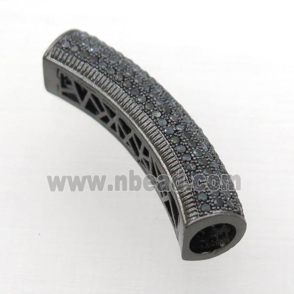 copper tube beads paved zircon, black gunmetal plated