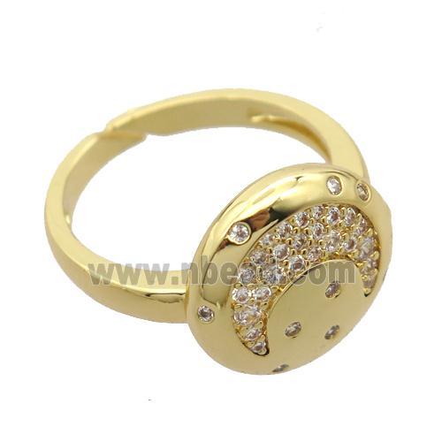 copper Rings pave zircon with moon, gold plated