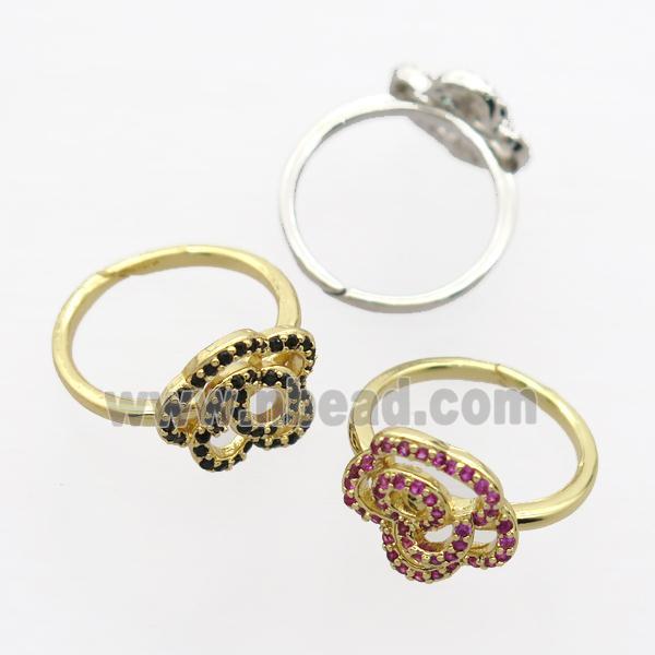copper Rings pave zircon with flower, mixed