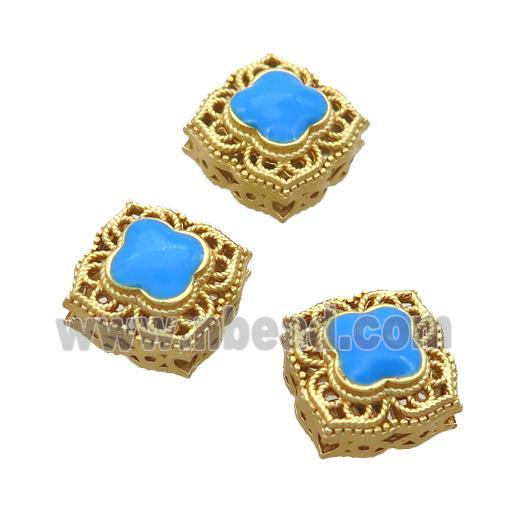 copper square beads with blue enamel, unfade, duck gold