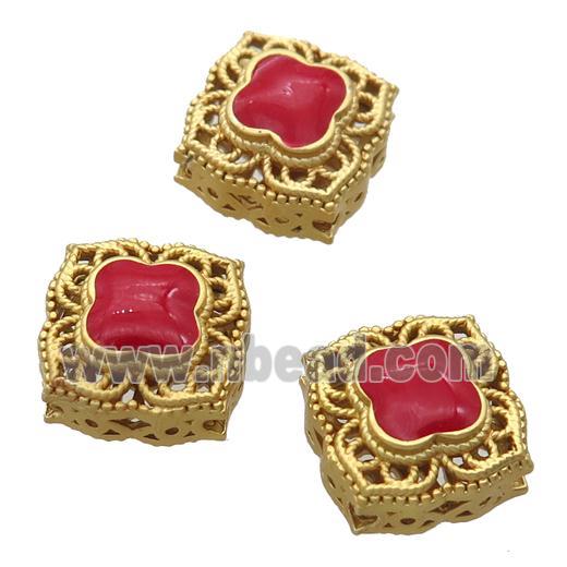 copper square beads with red enamel, unfade, duck gold