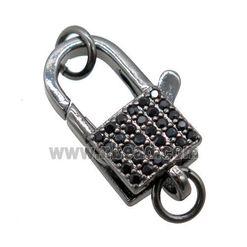copper lock clasp pave zircon, black plated