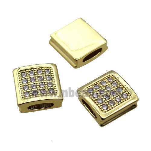 copper beads pave zircon, square, gold plated