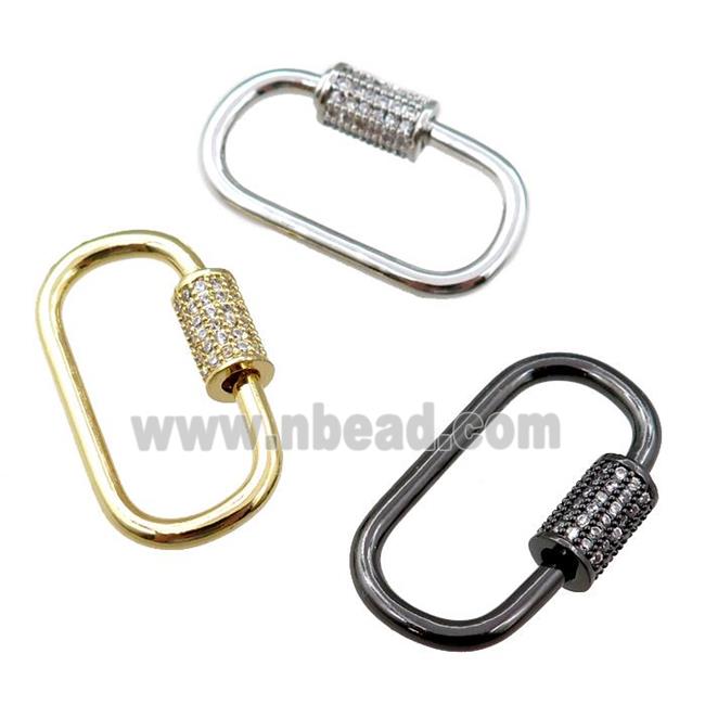 copper Carabiner Clasp lock paved zircon, oval, mixed