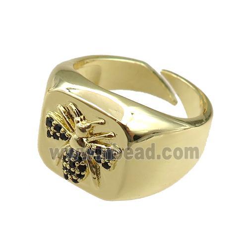 copper Rings paved zircon, adjustable, gold plated